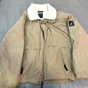 Vintage 90s Nautica Men’s Medium Khaki Bomber Jacket Fleece Lined Coat